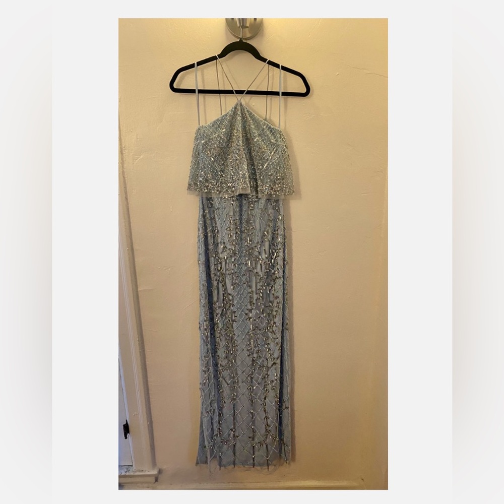 AIDAN MATTOX — COLD SHOULDER BLUE GOWN